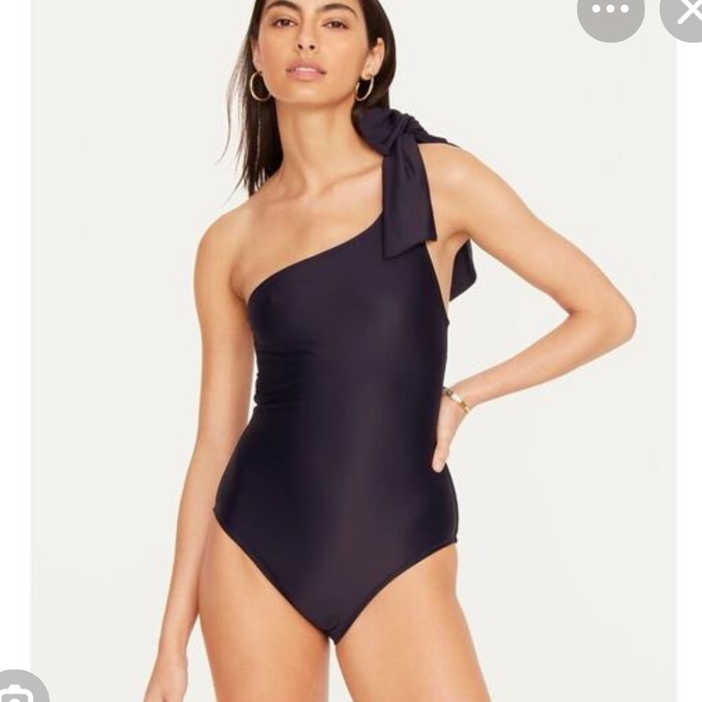 NWT J. Crew BLACK One-Shoulder One-Piece Swimsuit with Bow.